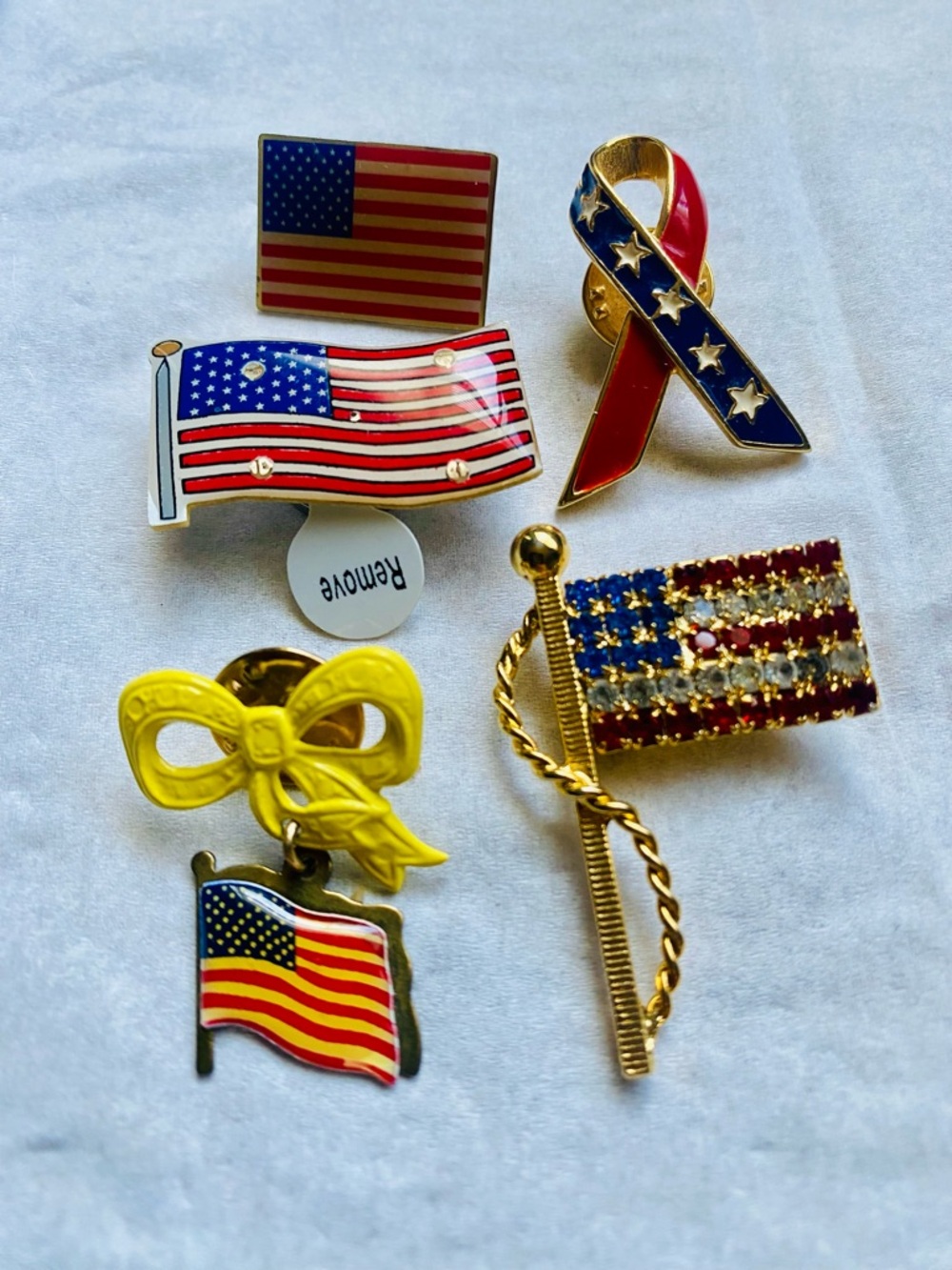 Patriotic American Flag Pin Lot - Red, White & Blue